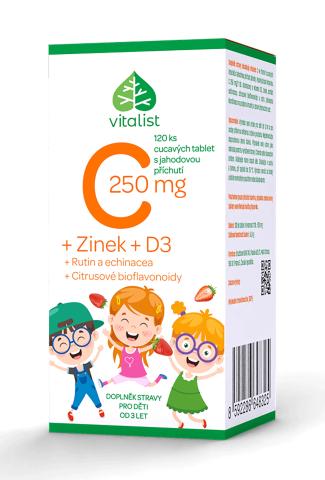 Vitamín C pro děti s jahodovou příchutí 250mg, 120 tablet