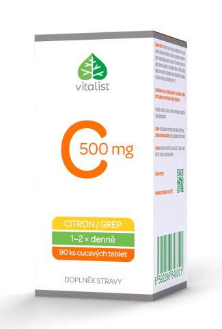 Vitamín C 500mg s příchutí citronu a grepu, 90 tablet